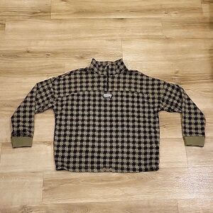 Addias Sweater Womens XS Green Black Houndstooth Plaid Quarter Zip Pullover